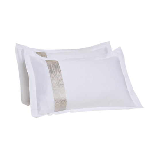 Simar Embroidered Pillowcases - Classic White & Silver