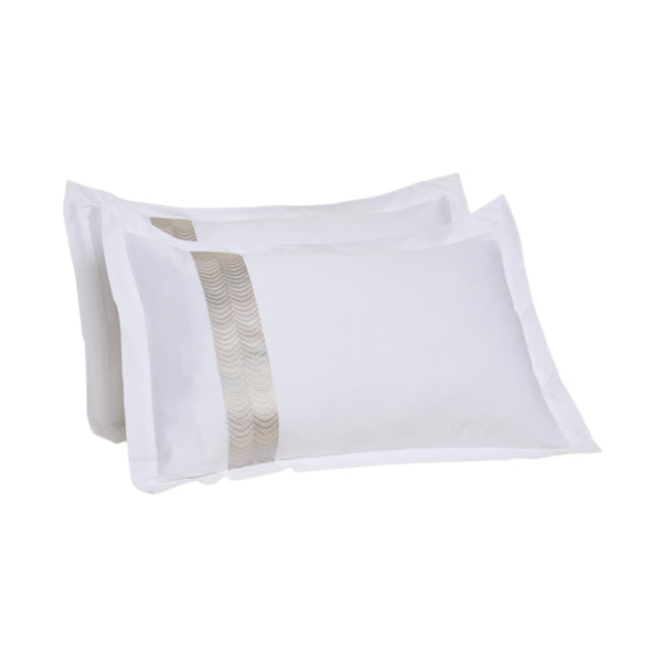 Simar Embroidered Pillowcases - Classic White & Silver