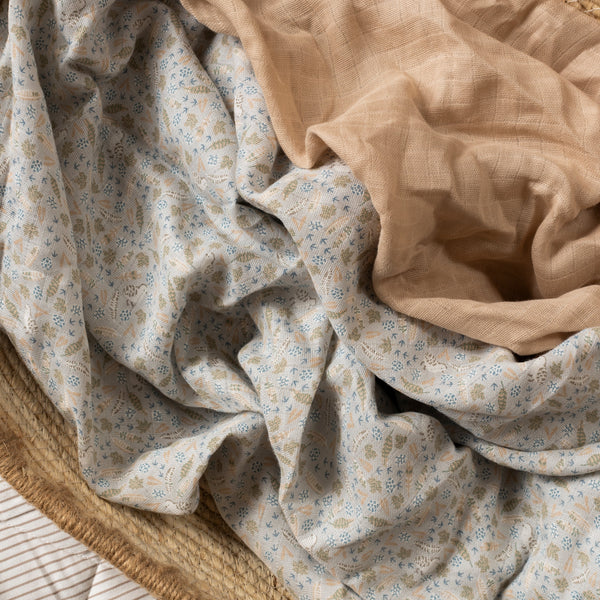 Organic Cotton Baby Muslin Swaddles, Set of 2 - Nature Trail / Natural