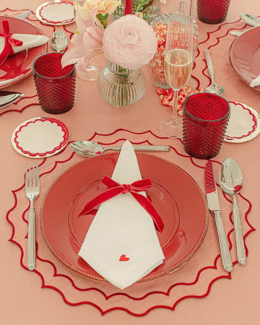 Navy Placemat in Salmon with Vermillion Trim