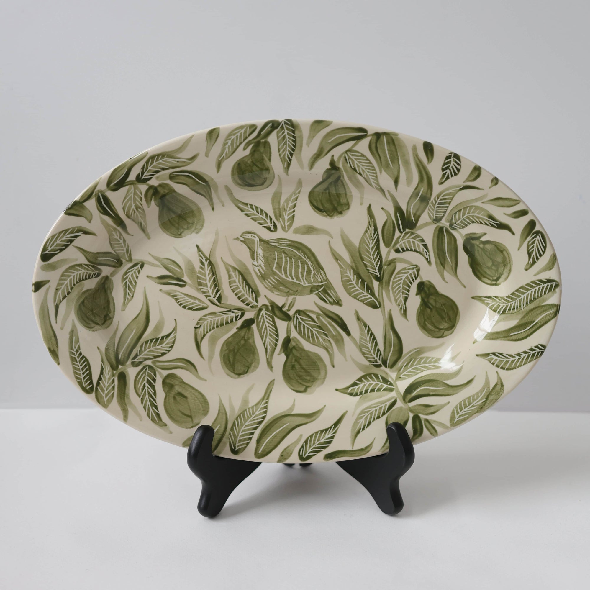 Partridge in a Pear Tree Sgrafitto Hand Painted Platter 04
