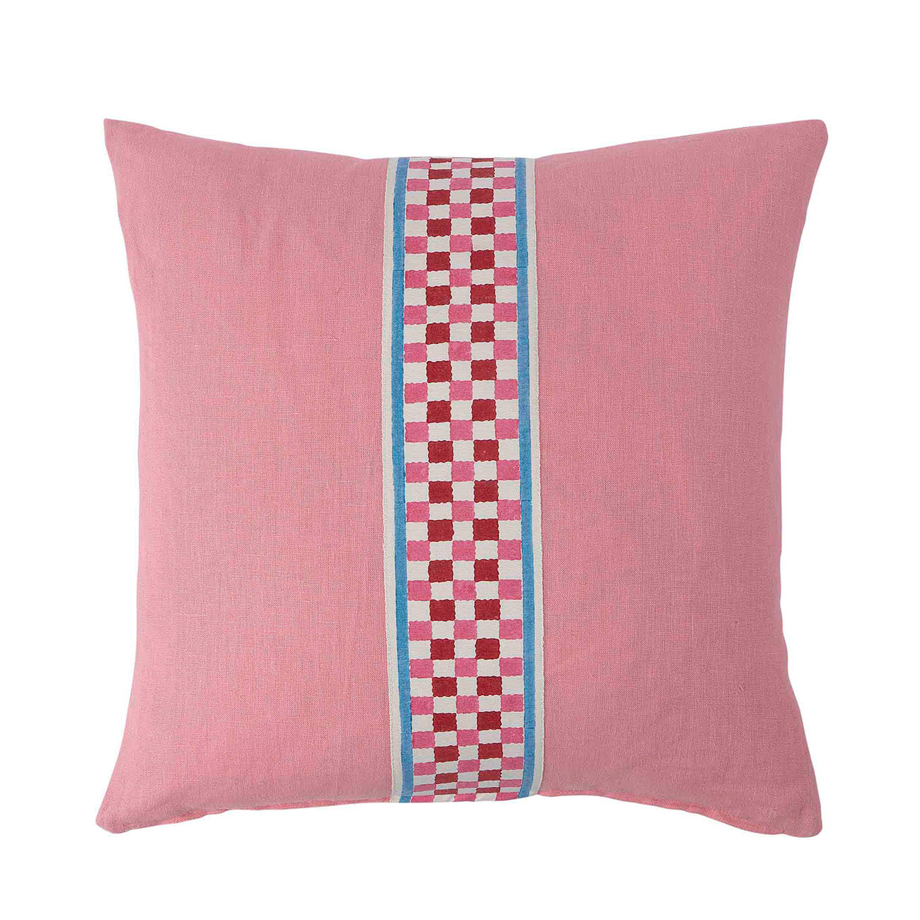 Cushion Pale Pink Linen with Chequer Red/Pink Tape