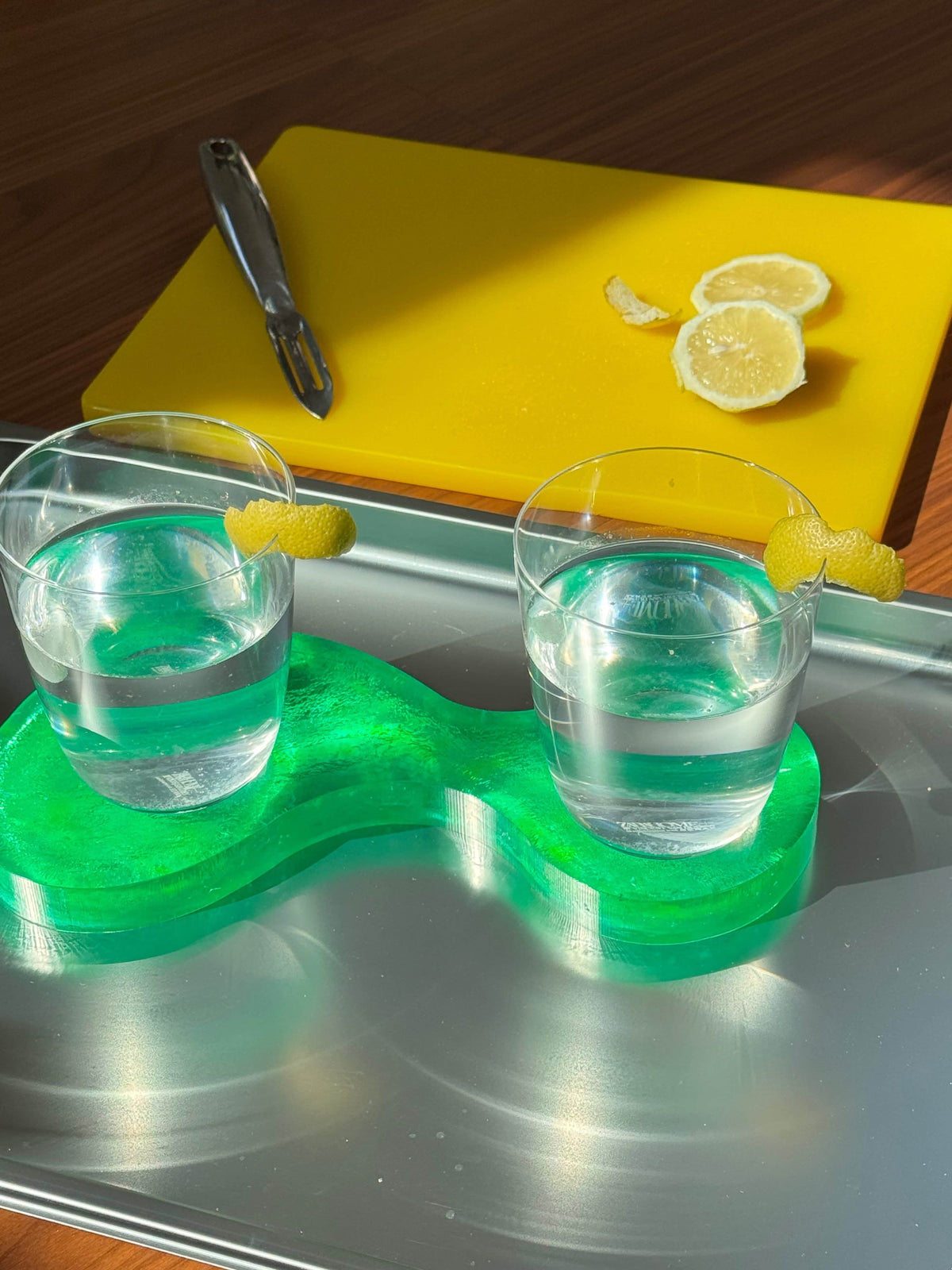 The 2 Drinks Coaster in Green Recycled Plastic
