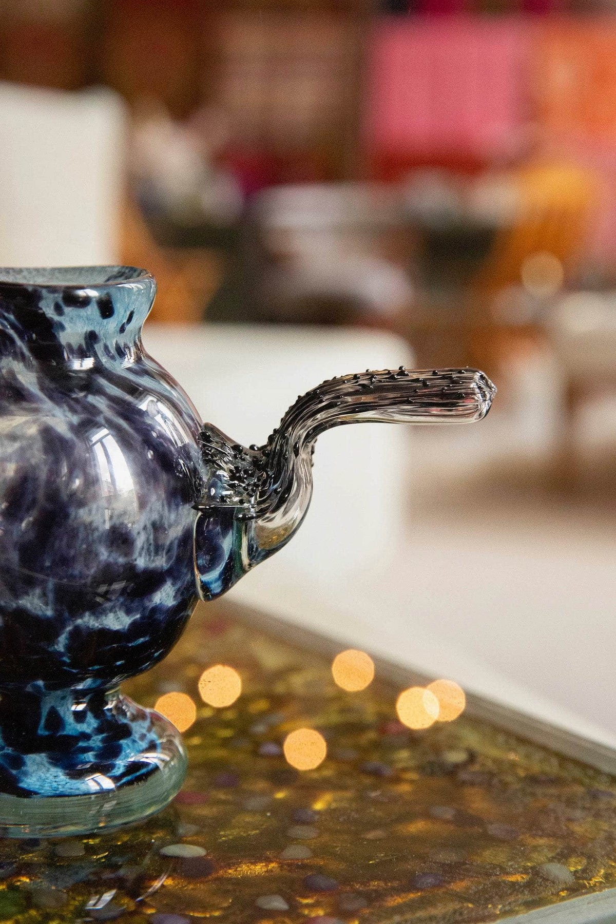Blown Glass Amphora, Dark Blue, Small