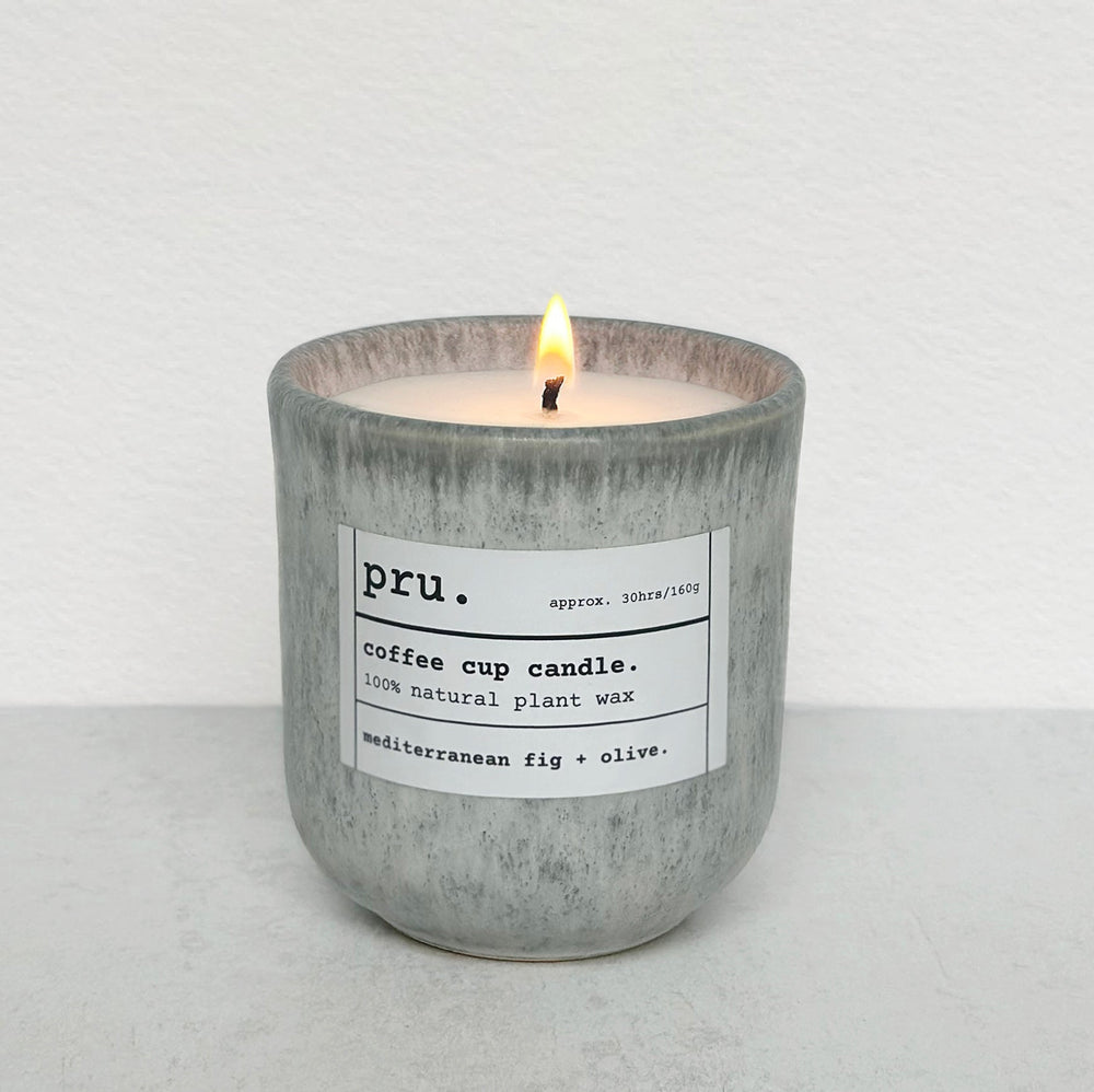 Grey Coffee Cup Candle - Mediterranean Fig + Olive