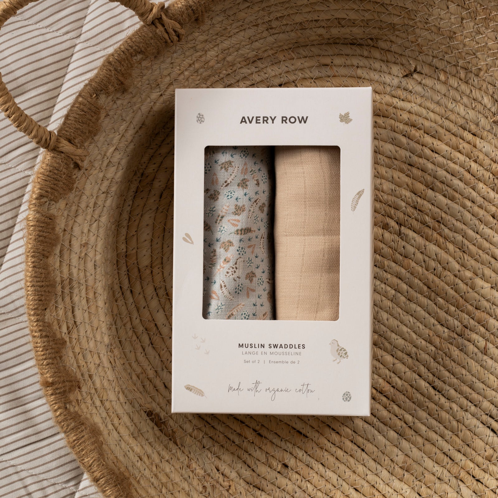 Organic Cotton Baby Muslin Swaddles, Set of 2 - Nature Trail / Natural