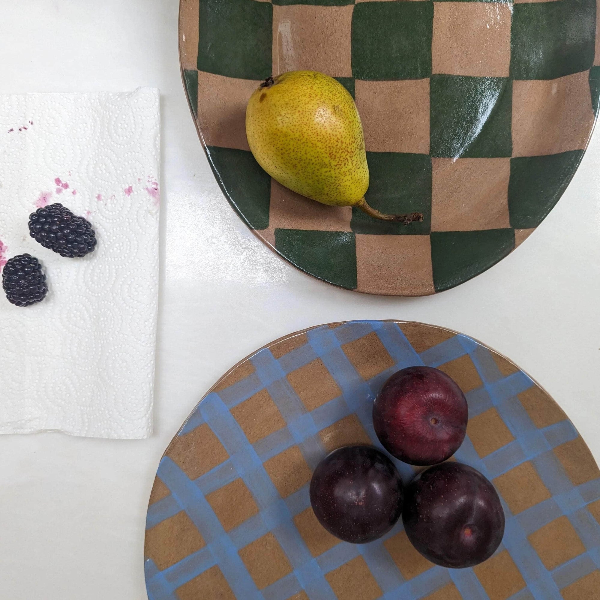 Green Oval Check Serving Platter