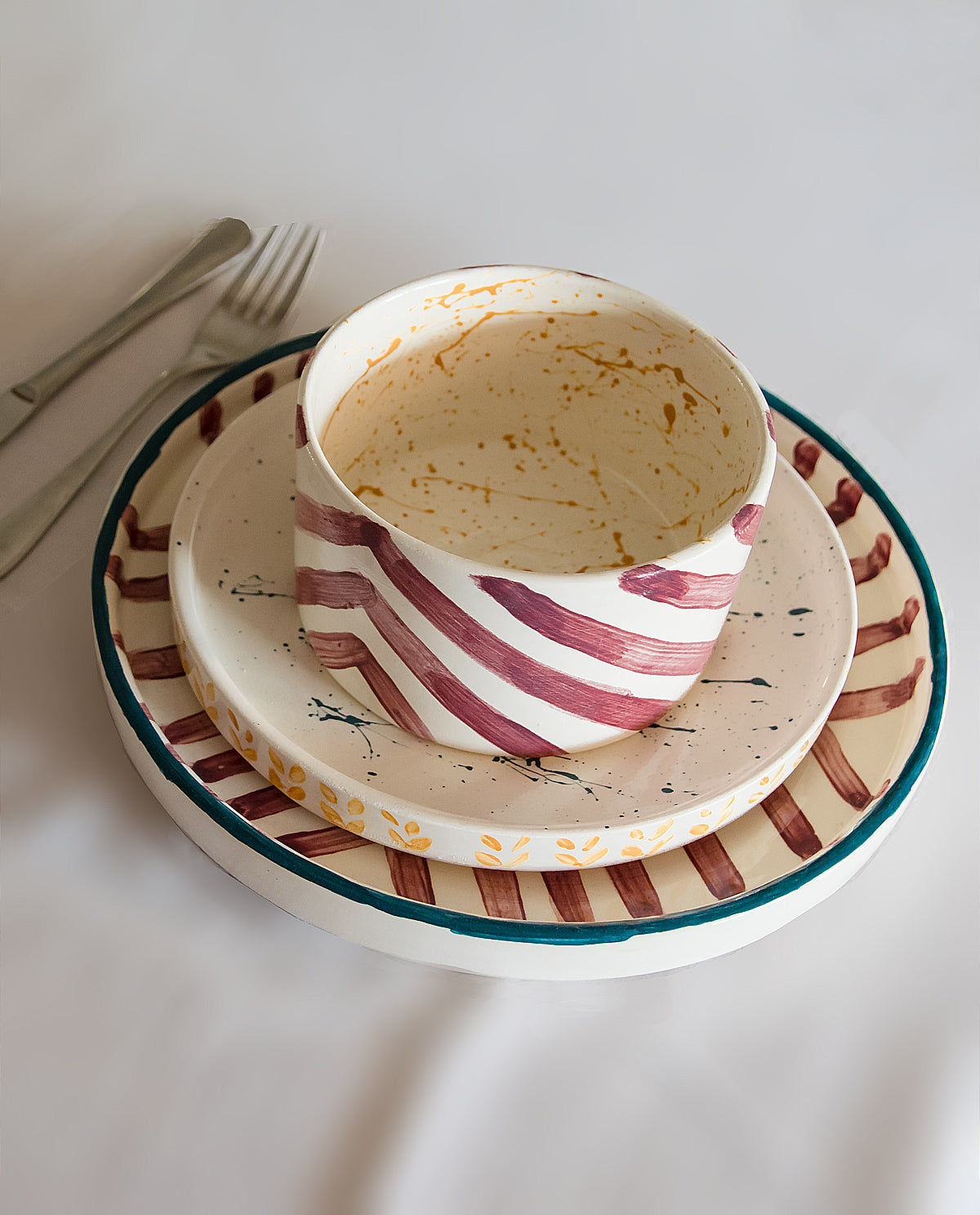 Hand Painted Purple Stripe Soup Bowl