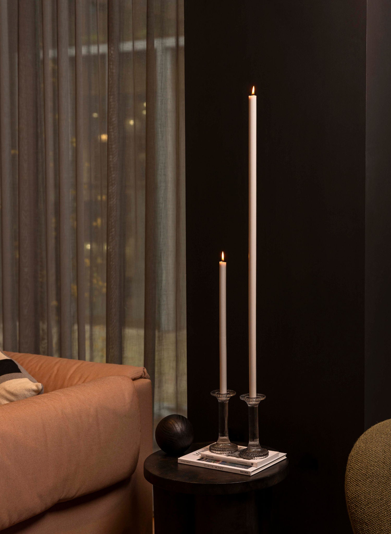 Soft Grey Tapered METRE Candle Pair