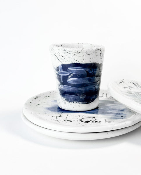 I AM GREEK - Handcrafted Ceramic Mugs "AEGEAN" SET OF 2