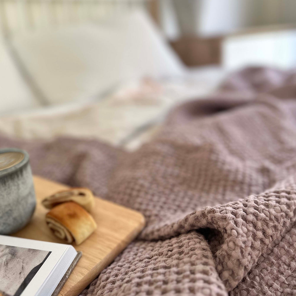 Mya Linen Waffle Blanket Dusty Pink OEKO-TEX Certified