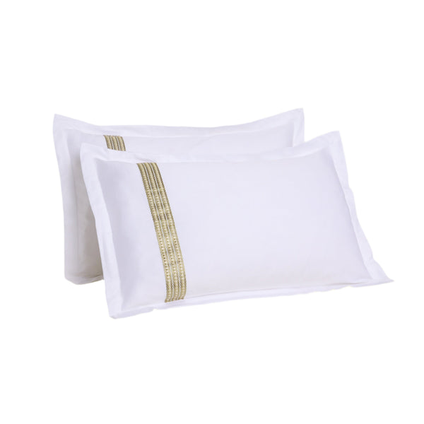 Raha Embroidered Pillowcases - Classic White & Green