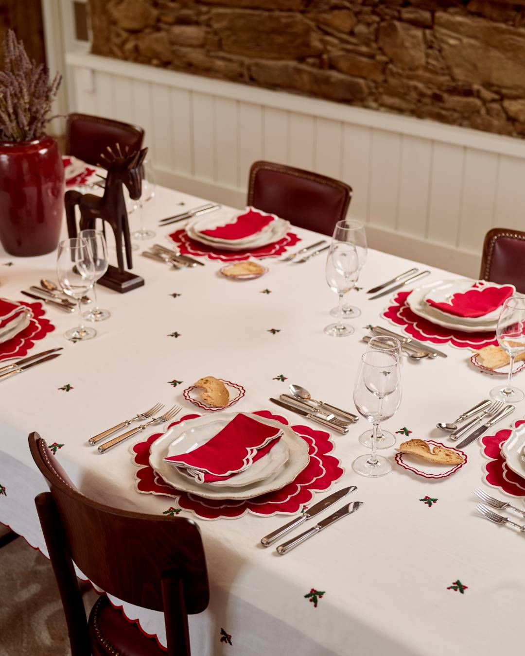 Embroidered Tablecloth with Holly