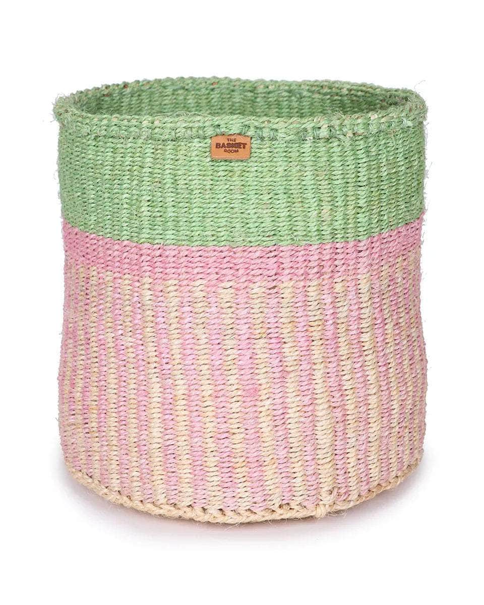 HOJA: Pink, Yellow & Green Stripe Woven Storage Basket