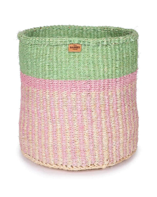 HOJA: Pink, Yellow & Green Stripe Woven Storage Basket
