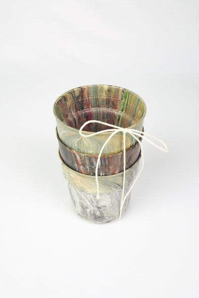 3 Vintage Marbled Plant Pots