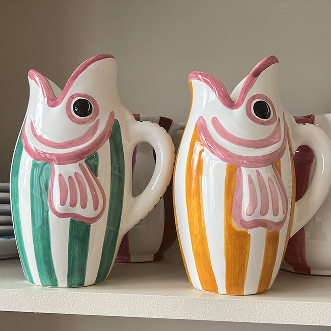 Amico Fish Carafe with Green Stripes