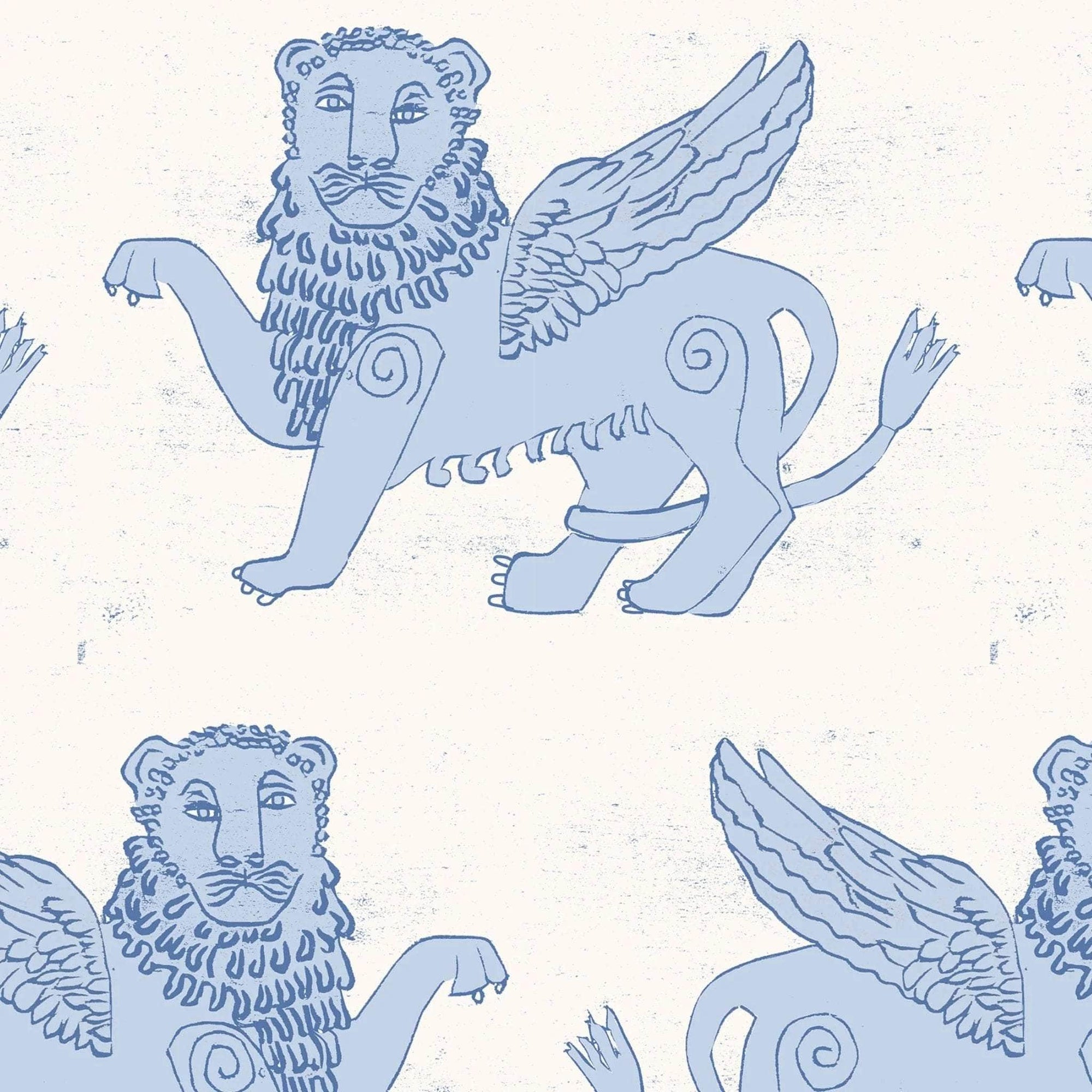 Winged Lion Wallpaper - Delft Blue