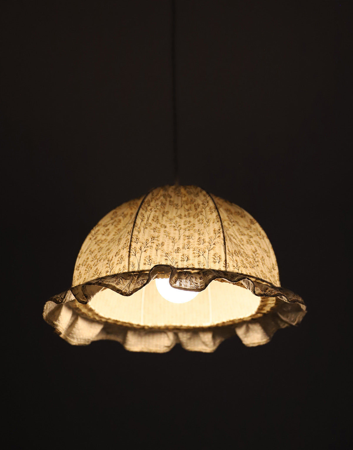 Rounded Dome Pendant Light with Ruffles Margaret Printed ‘Twig’
