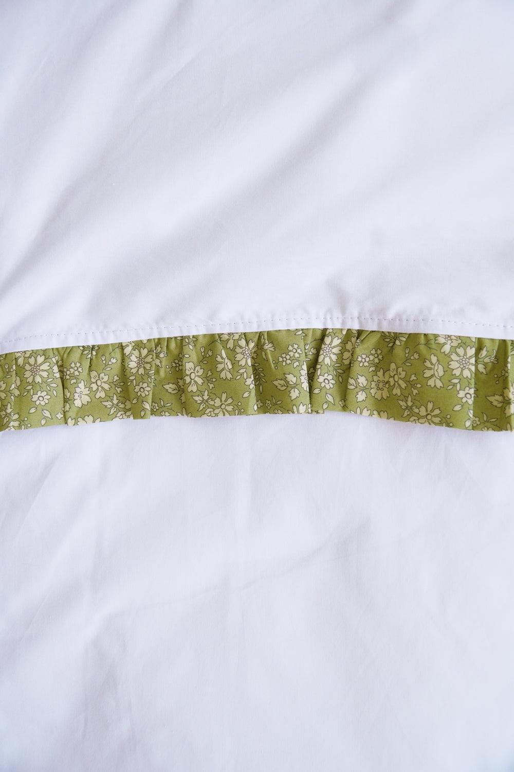 Frill-Edge White Duvet Set made with Liberty Fabric CAPEL PISTACHIO