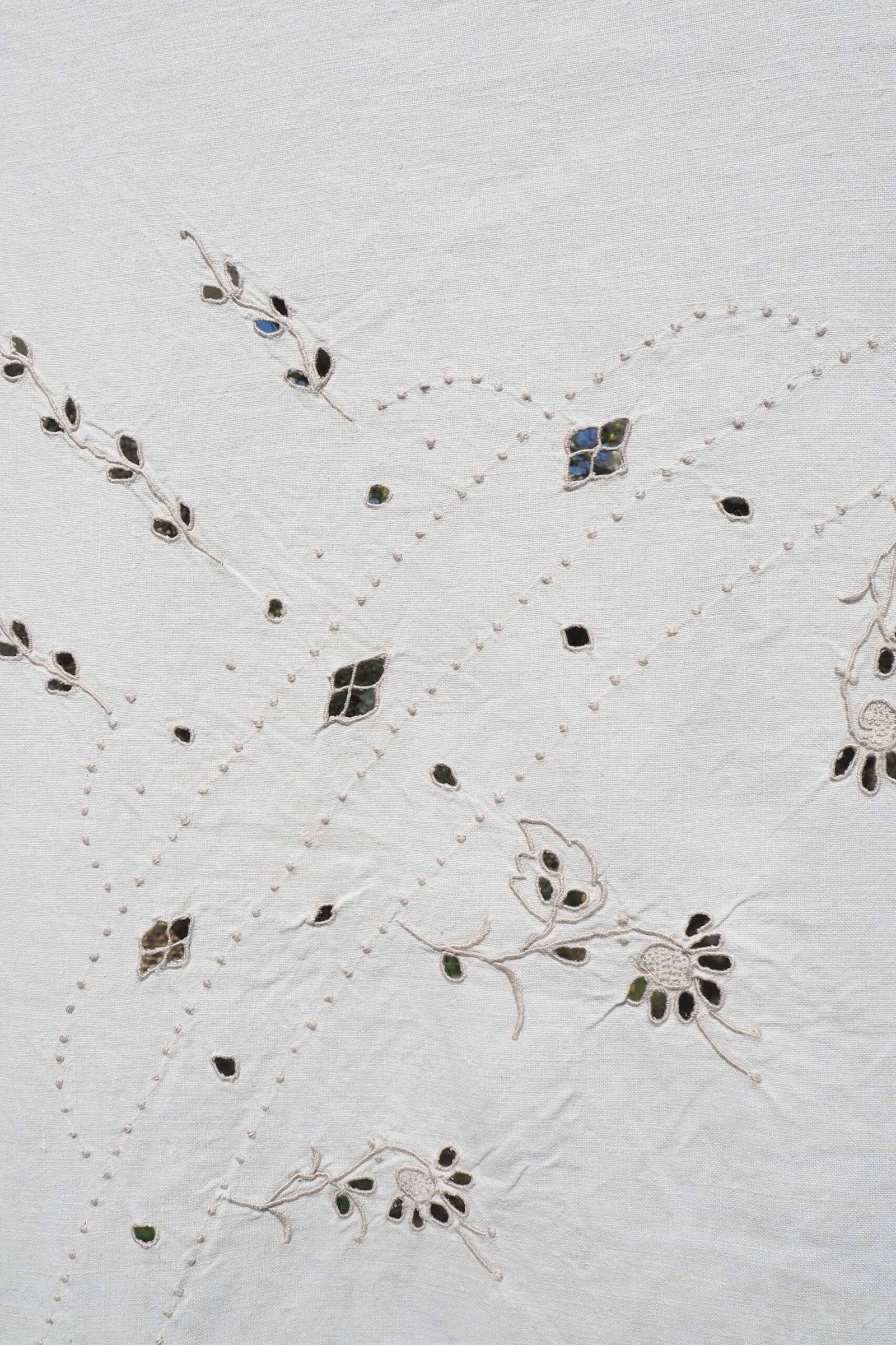 Vintage Linen Broderie Anglaise Tablecloth