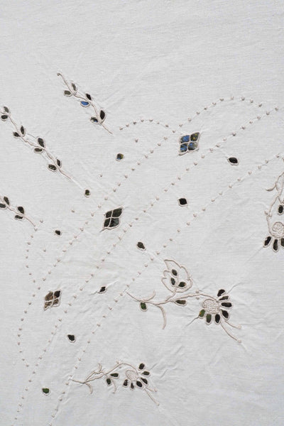 Vintage Linen Broderie Anglaise Tablecloth