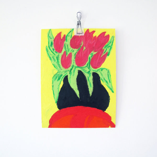 Red Tulips Original Oil Pastel Artwork