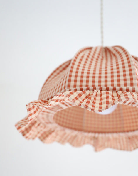 Rounded Dome Pendant Light with Ruffles, Margaret "Gingham" Print