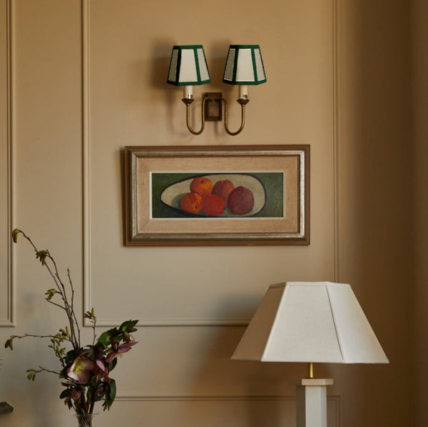 Hexagon Linen Lampshade, Green Trim - Candle Shade