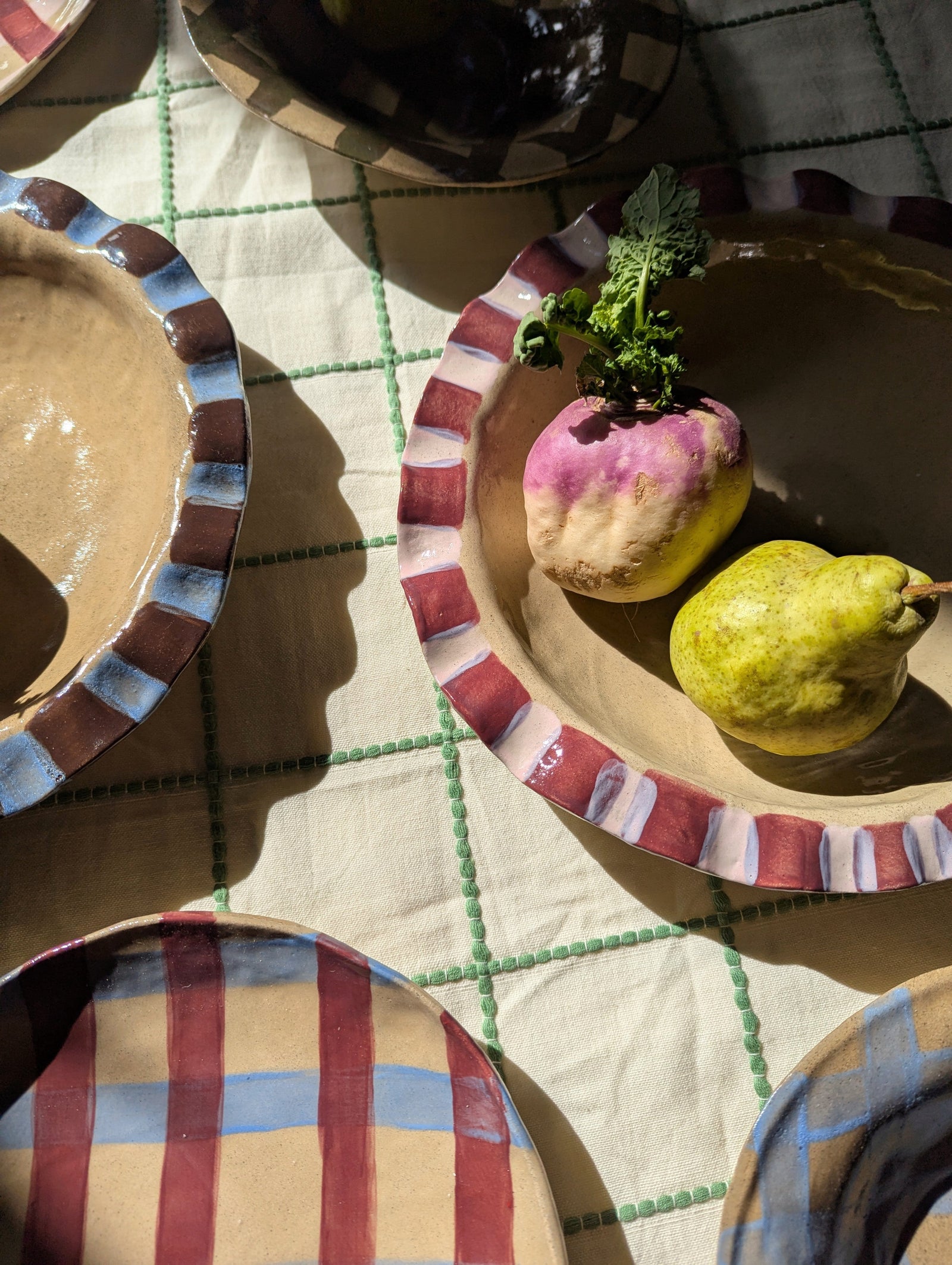 Baby Pink & Burgundy Frill Serving Bowl