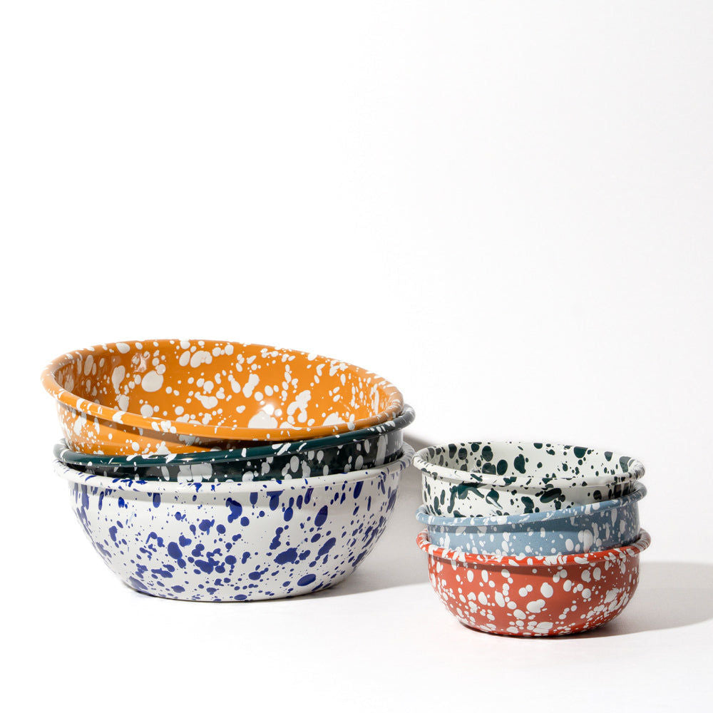 Splatter Enamel Snack Bowl - Cream / Dark Green