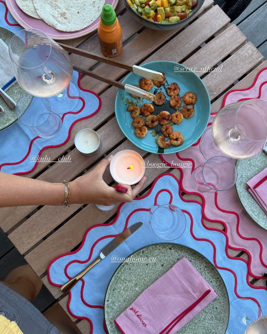Set of Wavy Placemats in Blue Linen Mix
