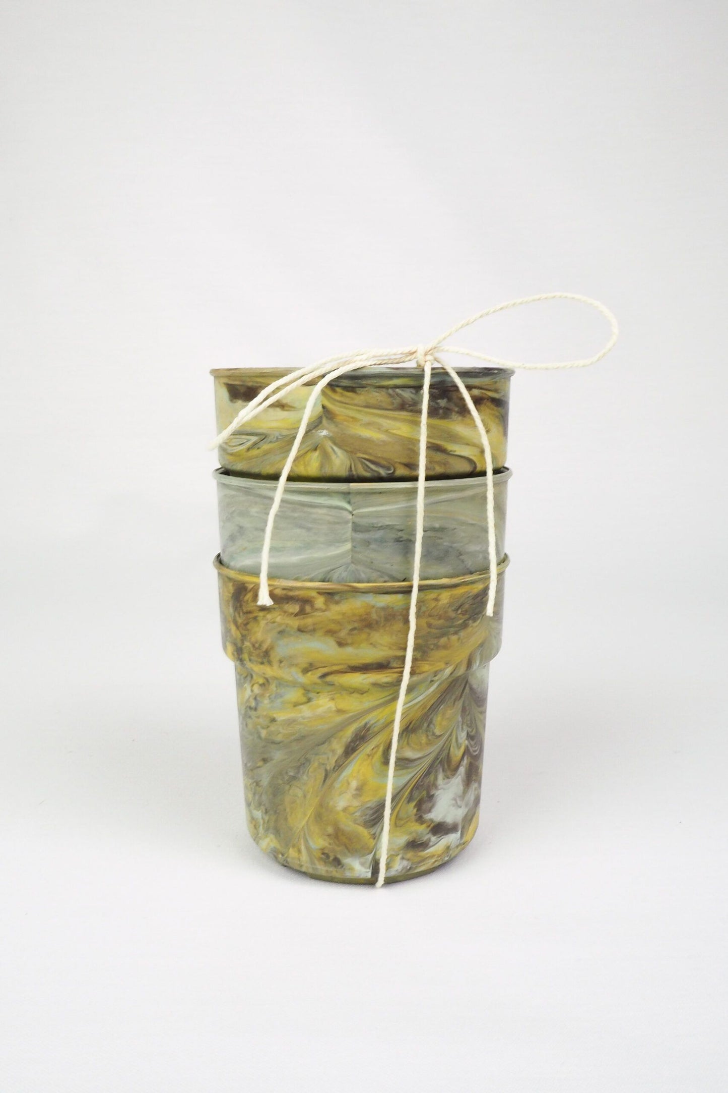 3 Vintage Marbled Plant Pots