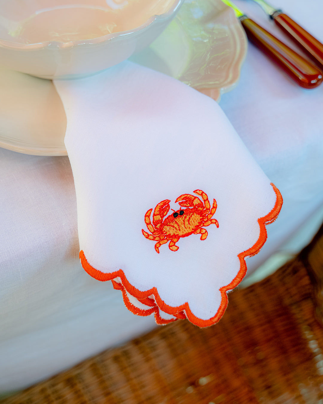 Orange Crab Napkin with Picot Trim