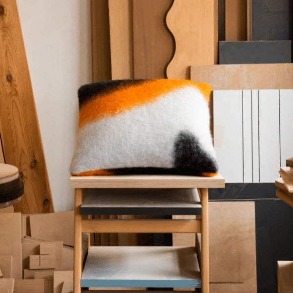 Viso Mohair Pillow Black, Orange and White Pattern