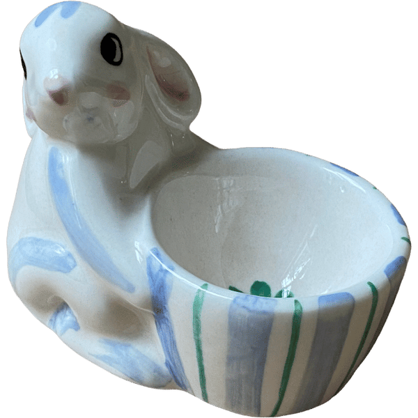 Blue Striped Bunny Egg Cup