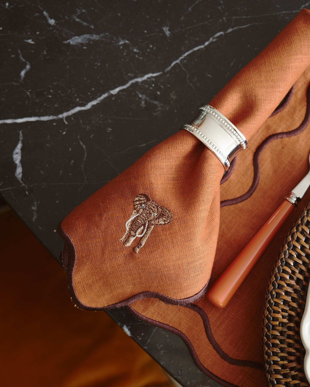 Terracotta Jungle Napkin, Elephant