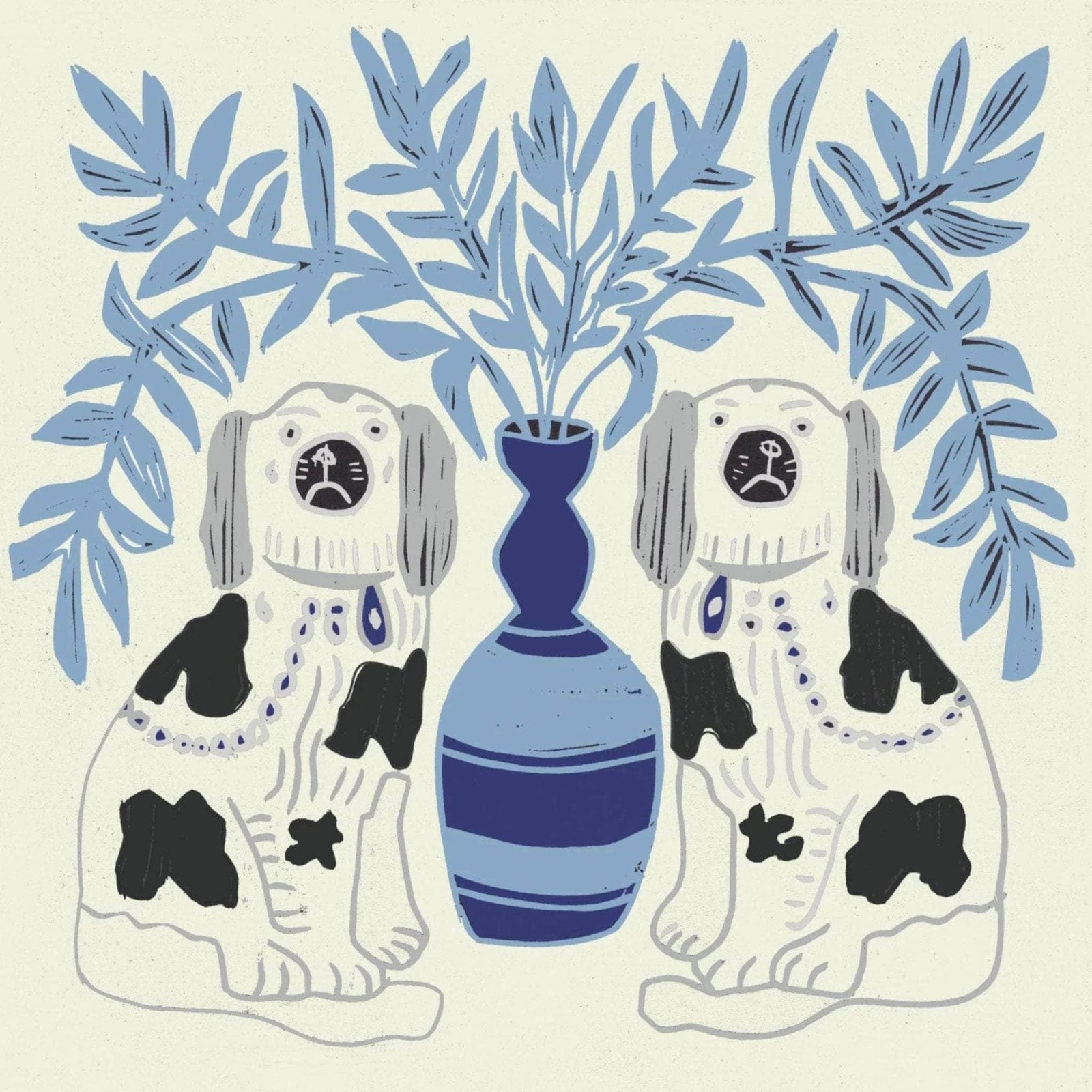 Pair of Dogs Wallpaper - Delft Blue