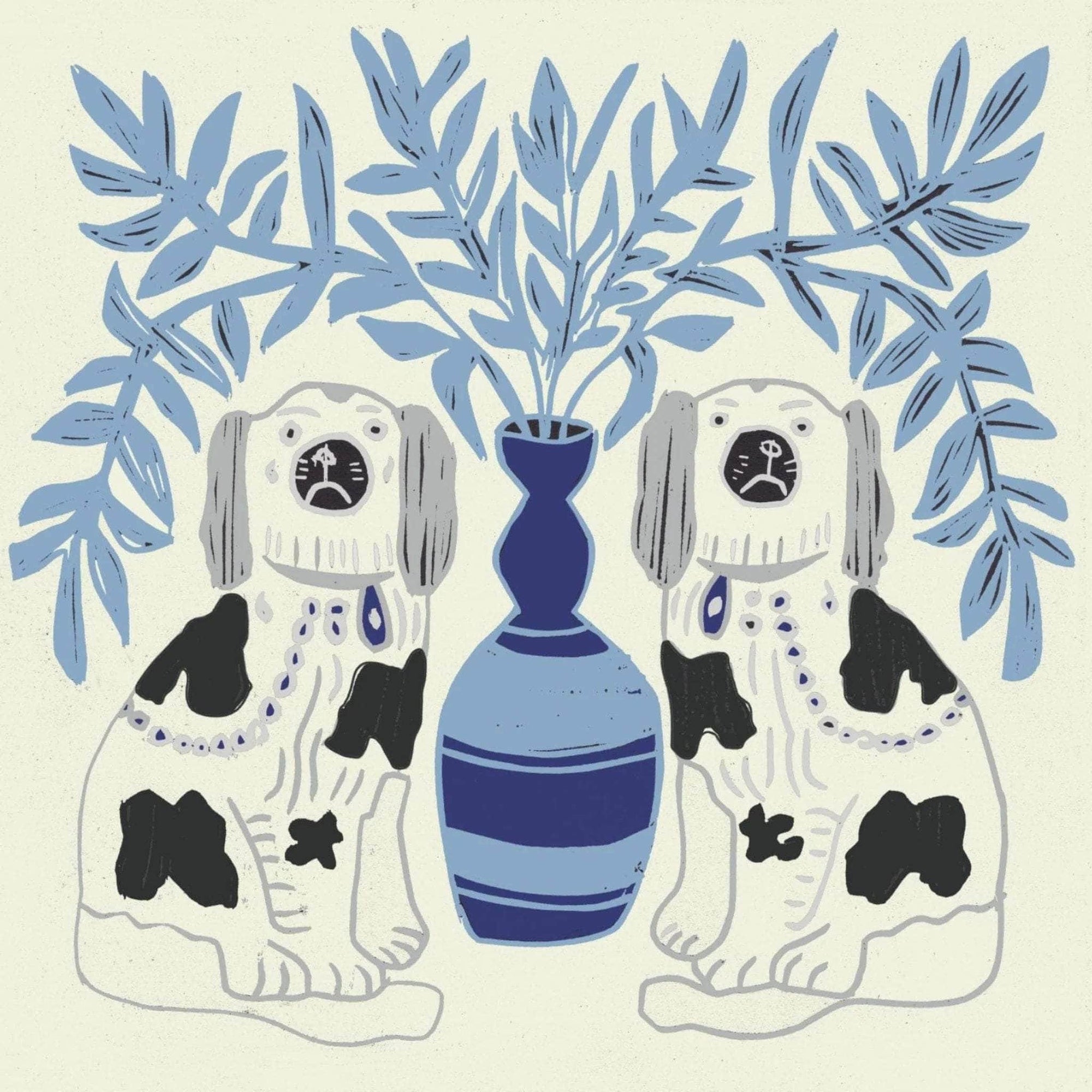 Pair of Dogs Wallpaper - Delft Blue