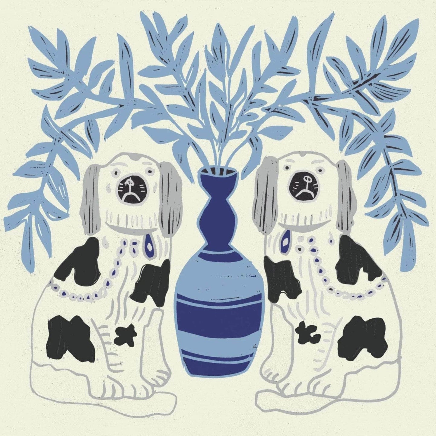 Pair of Dogs Wallpaper - Delft Blue