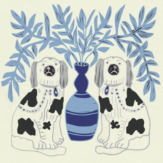 Pair of Dogs Wallpaper - Delft Blue