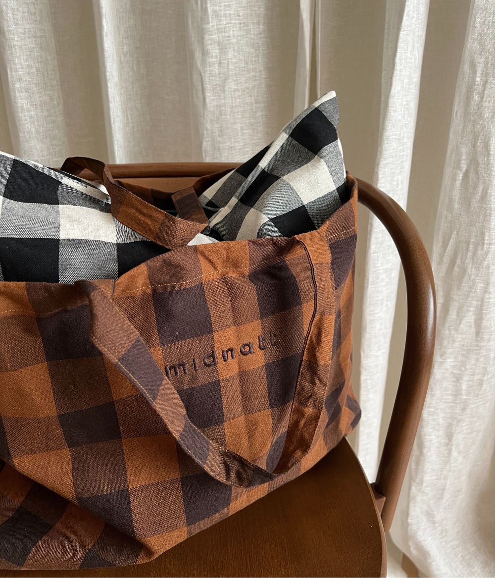 Tote Bag Checked Brown