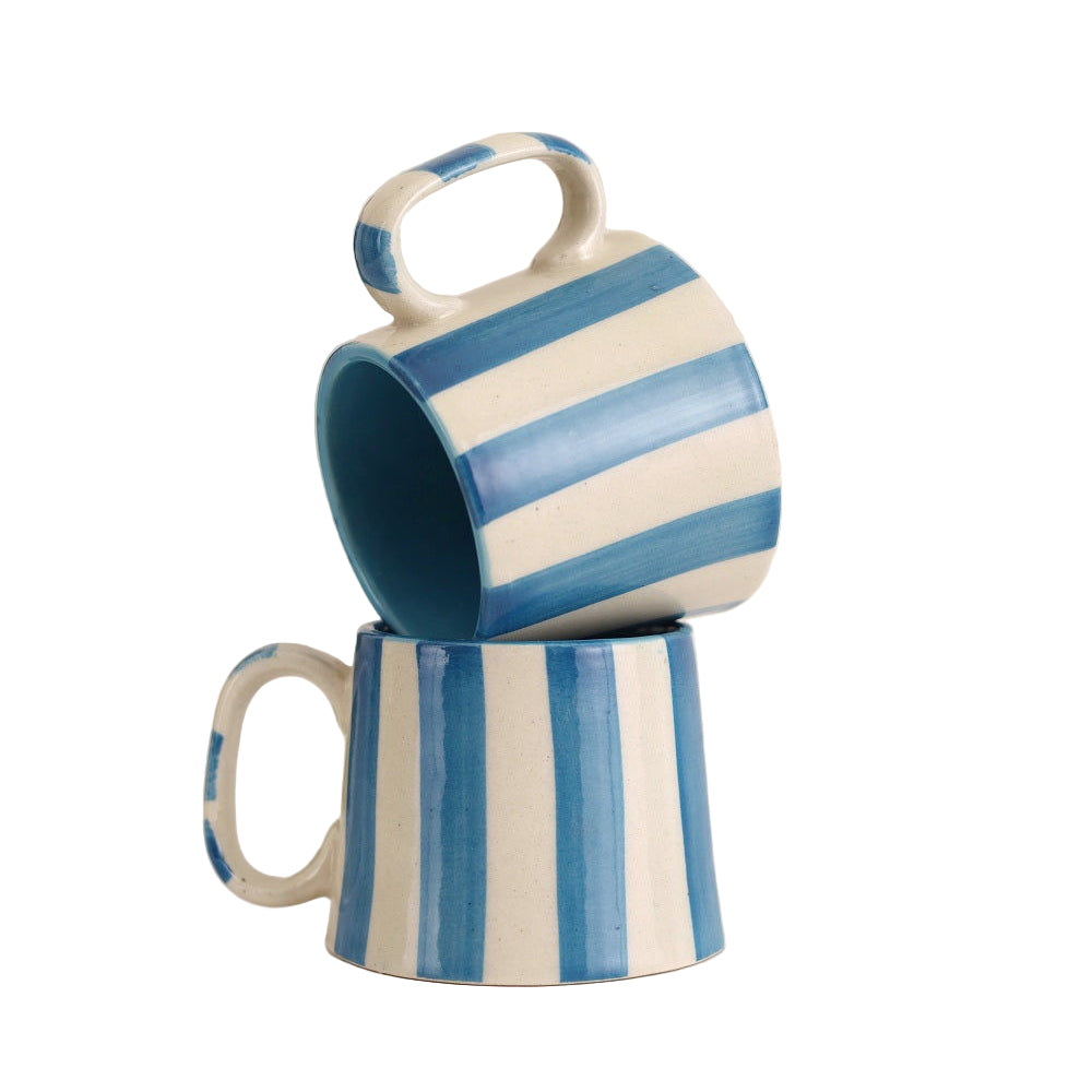 Ceramic Blue Stripe Coffee Cup - 220ml (SET OF 4)