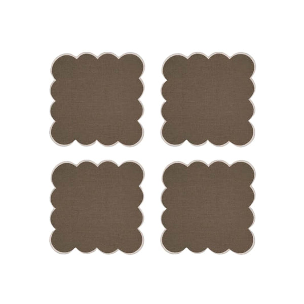 Zero-Waste Scalloped Linen Cocktail Napkins Mocha - Set of 4