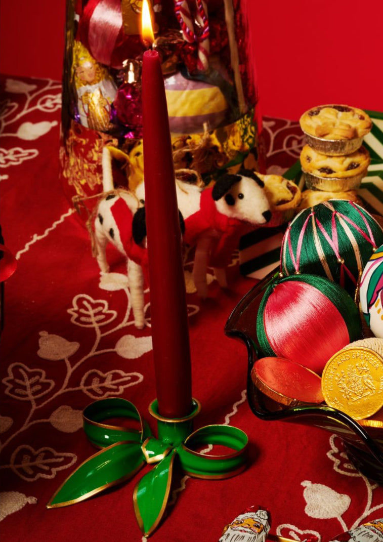 A Pair of Bow Candleholders | Apple Green