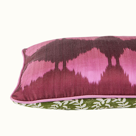 Cushion Piped Ikat Claret Pink Ashdown Khaki