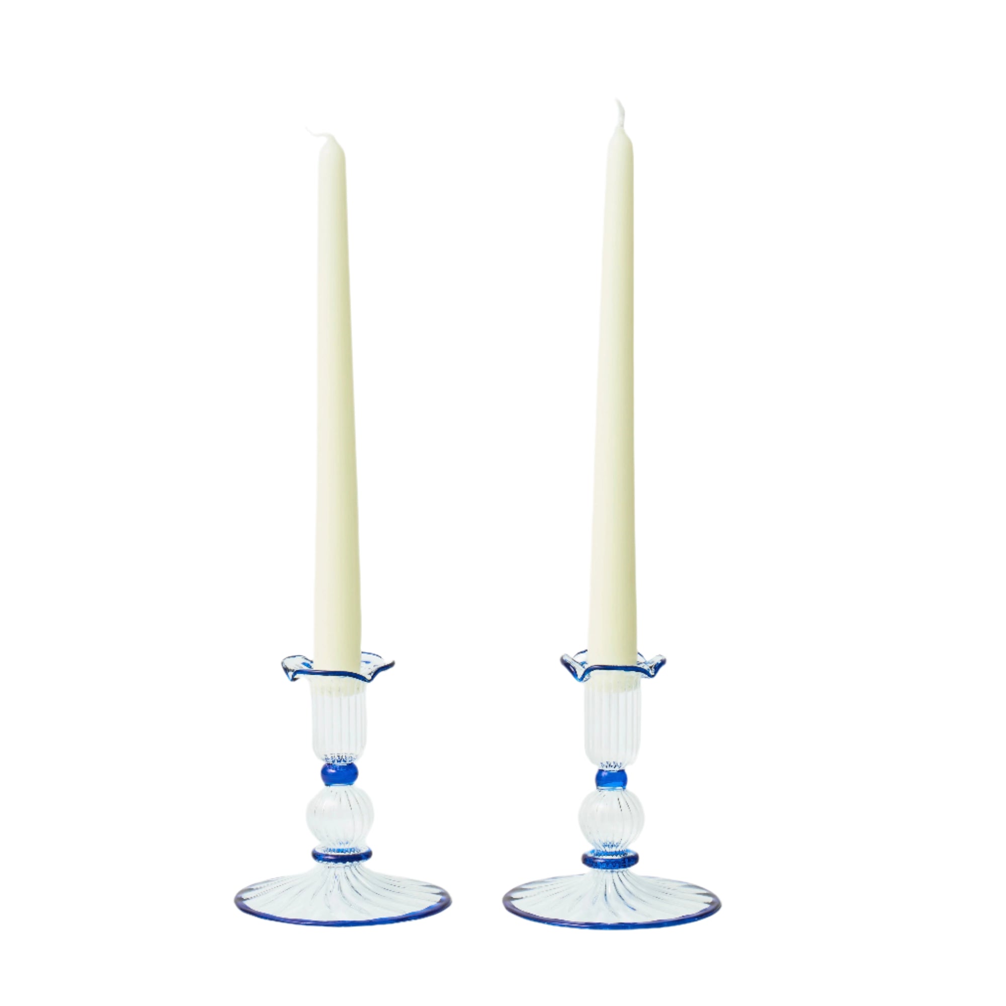 Blue Rimmed Savannah Candleholders (set of 2)