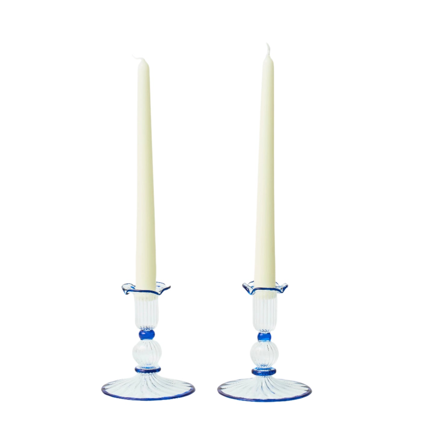 Blue Rimmed Savannah Candleholders (set of 2)