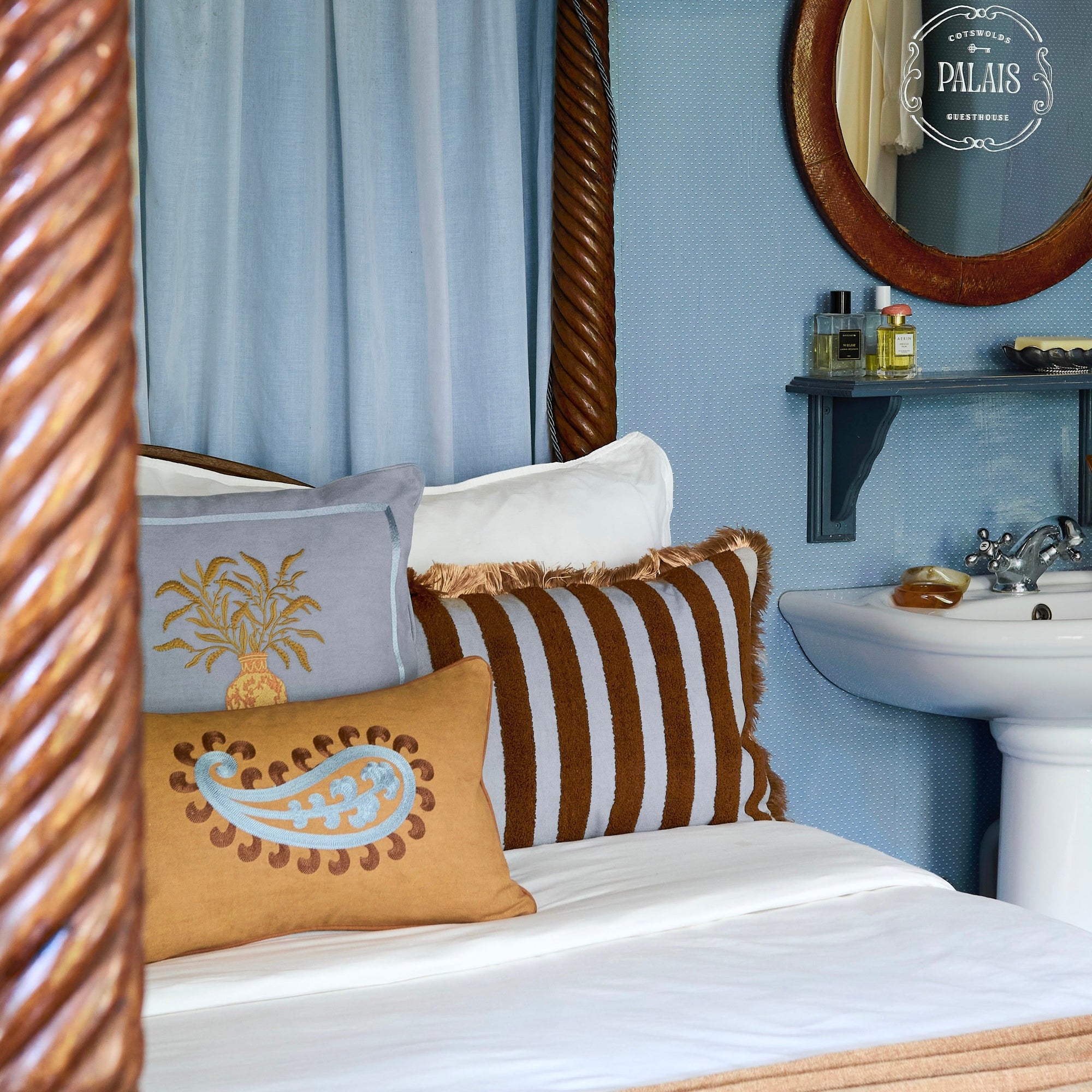 Double Sided Cushion Siena Raffia & Smokey Blue