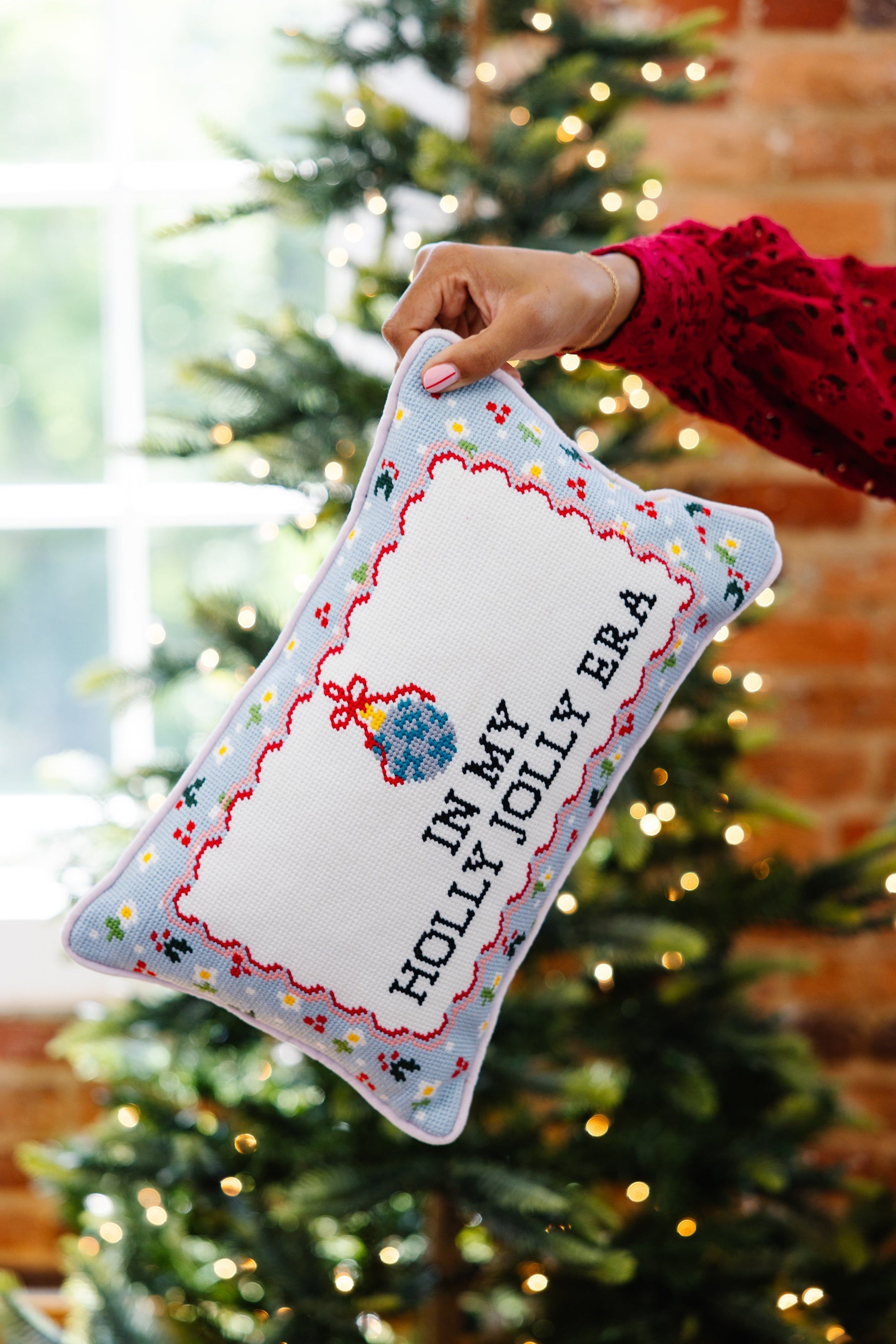 Holly Jolly Era Needlepoint Pillow